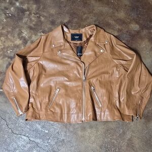 Torrid Faux Leather Moto Jacket Cognac Brown NWT Size 6X